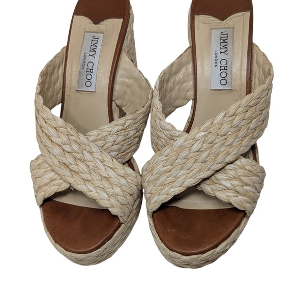 Jimmy Choo Dovina 100 Raffia Wedge JC Logo Sandal Size EU 39 - Picture 4 of 8